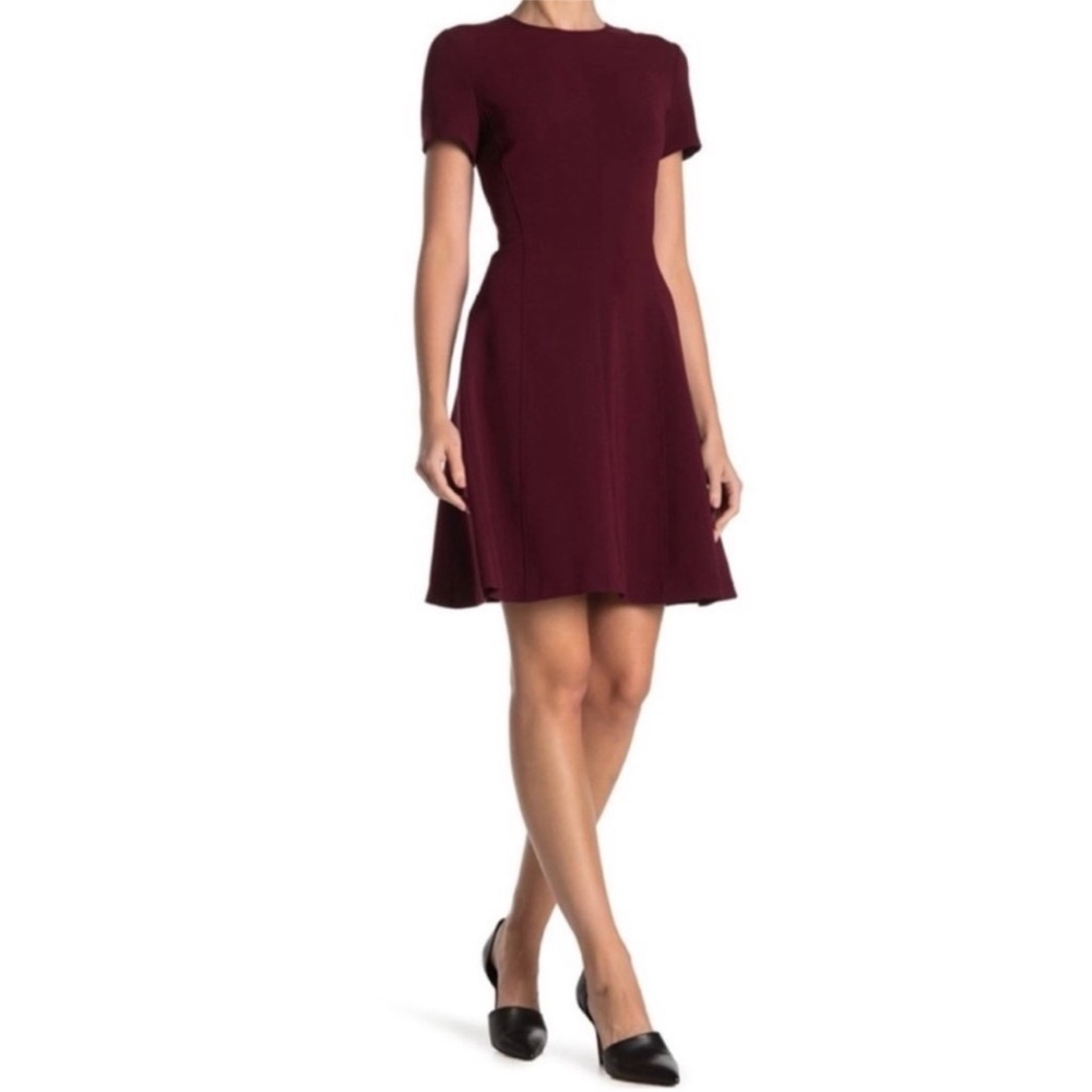 Theory Corset Tee Dress Women 8 Burgundy Short Sleeve Crew Neck